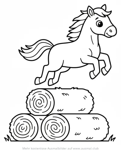 Pferd springt über Heuballen Ausmalbild