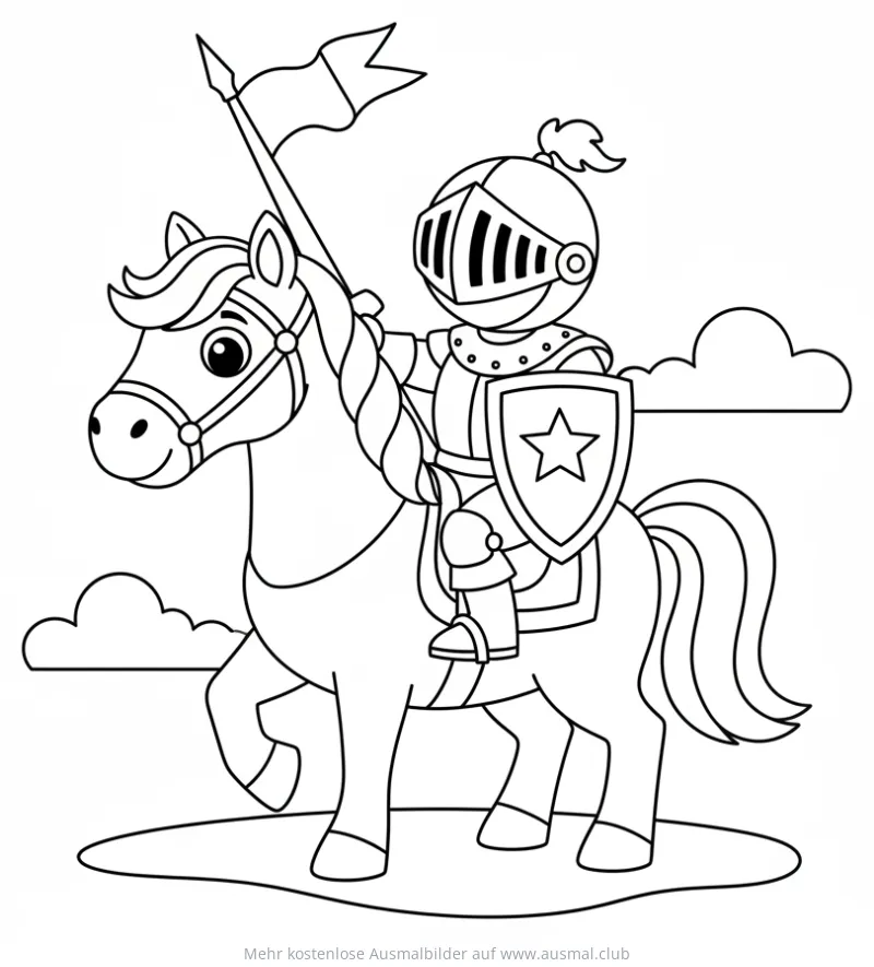 Ritter auf Pferd Ausmalbild mit Fahne