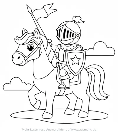 Ritter auf Pferd Ausmalbild mit Fahne