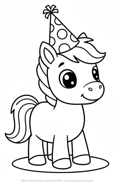 Pony mit Partyhut Ausmalbild