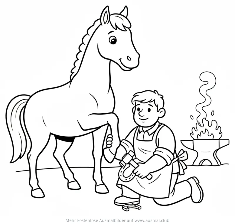 Pferd und Hufschmied Ausmalbild