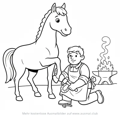 Pferd und Hufschmied Ausmalbild