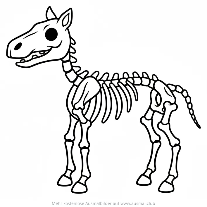 Pferdeskelett Ausmalbild in Cartoon-Optik