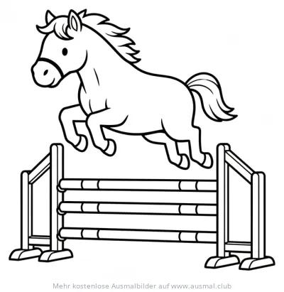 Pferd Springt über Hindernis Ausmalbild