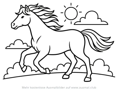 Wildpferd galoppiert in Landschaft Ausmalbild