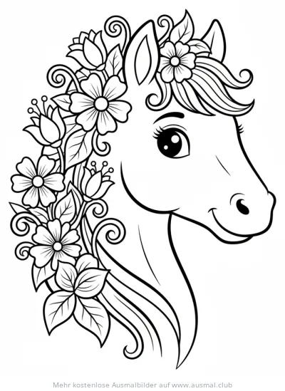 Pferdegesicht mit Blumenhals Ausmalbild