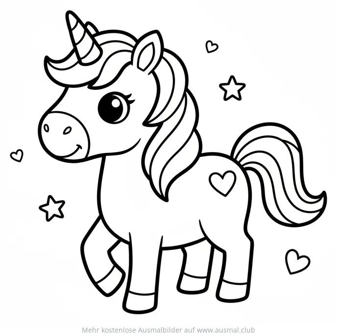Cartoon Einhorn mit Herz Ausmalbild