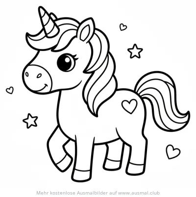 Cartoon Einhorn mit Herz Ausmalbild