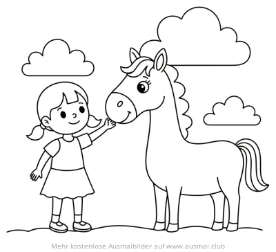 Mädchen streichelt Pferd Ausmalbild