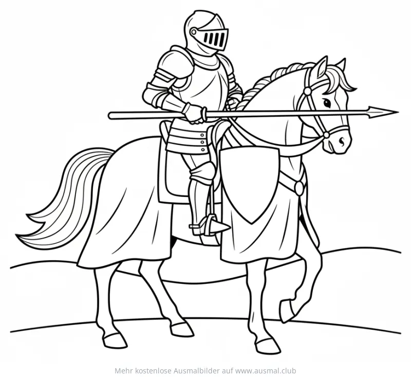 Ritter in Rüstung auf Pferd mit Lanze Ausmalbild