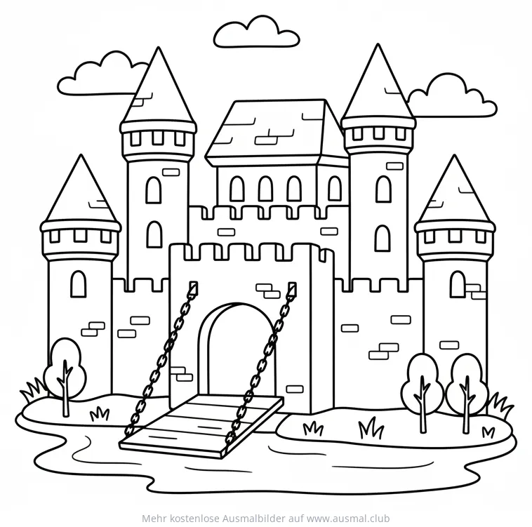 Burg mit Zugbrücke Ausmalbild