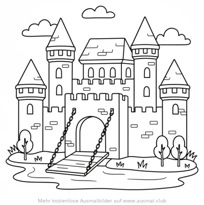 Burg mit Zugbrücke Ausmalbild