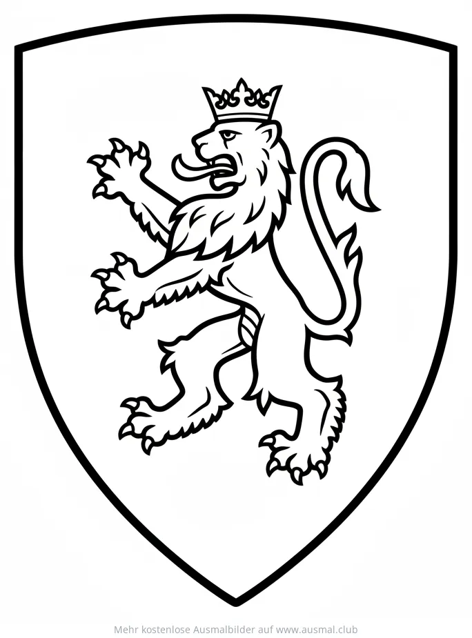 Löwe mit Krone auf Wappen Ausmalbild