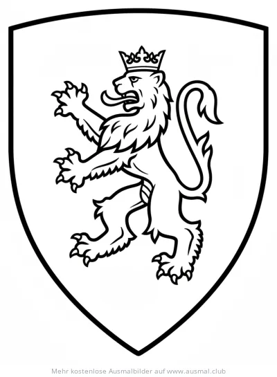 Löwe mit Krone auf Wappen Ausmalbild