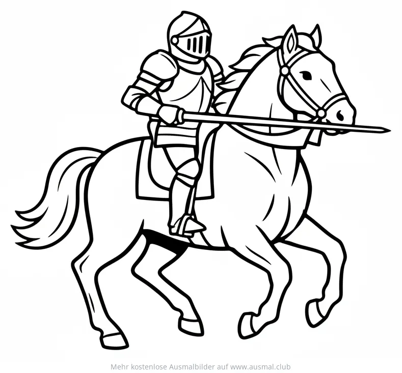 Ritter in Rüstung auf galoppierendem Pferd Ausmalbild