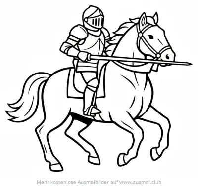 Ritter in Rüstung auf galoppierendem Pferd Ausmalbild