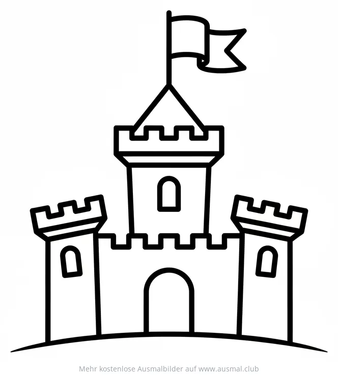Burg Ausmalbild mit Banner auf Turm