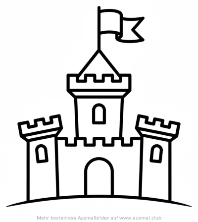Burg Ausmalbild mit Banner auf Turm