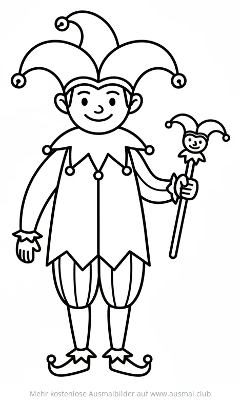 Hofnarr mit Narrenstab Ausmalbild