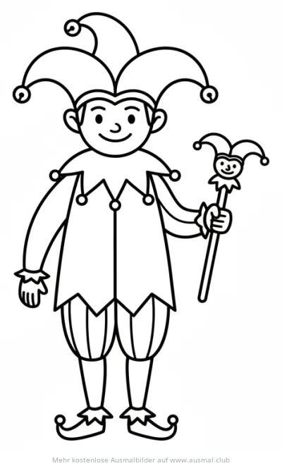 Hofnarr mit Narrenstab Ausmalbild