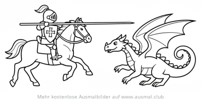 Ritter auf Pferd kämpft gegen Drachen Ausmalbild