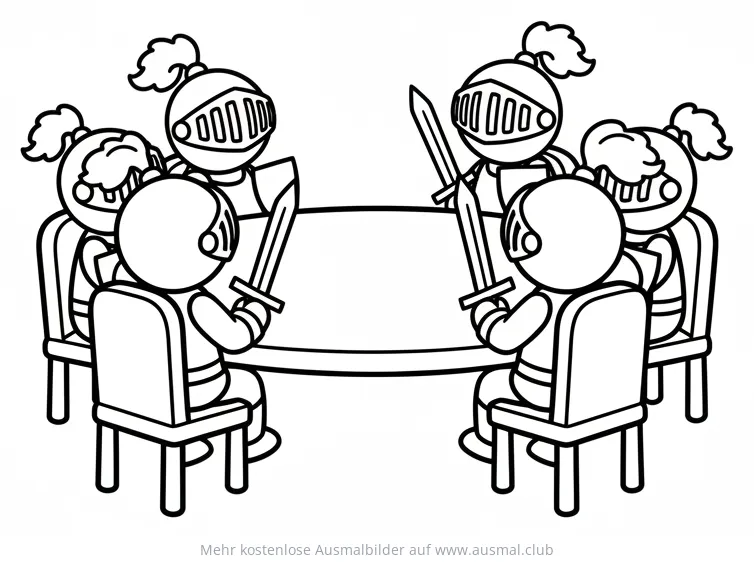 Ritter am Runden Tisch Ausmalbild