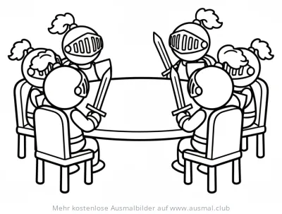 Ritter am Runden Tisch Ausmalbild