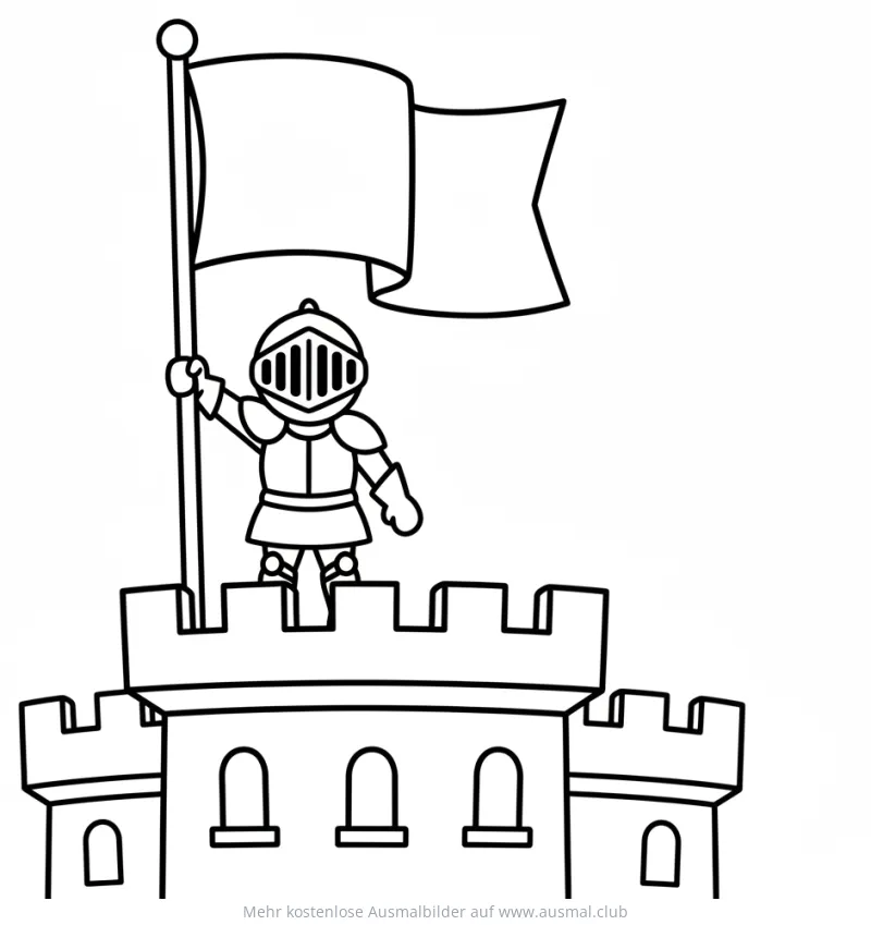 Ritter mit Flagge auf Burg Ausmalbild