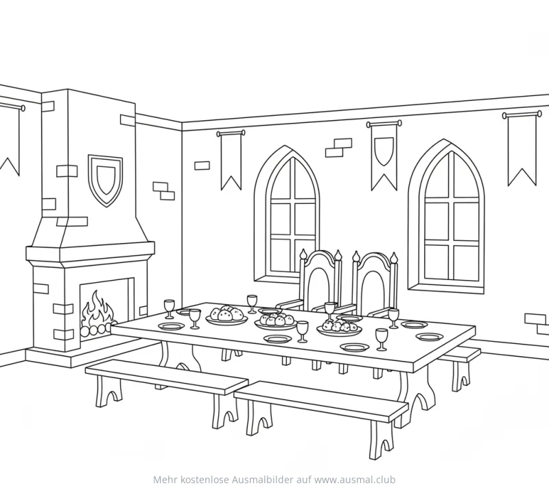 Ritter Festmahl im Rittersaal Ausmalbild