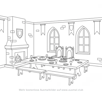 Ritter Festmahl im Rittersaal Ausmalbild