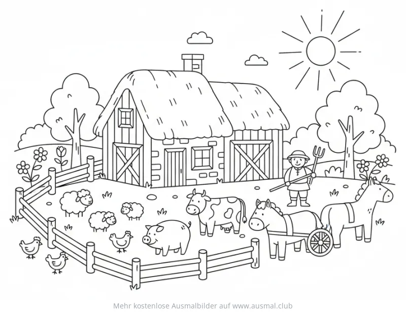 Bauernhof mit Tieren Ausmalbild