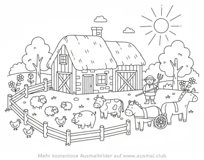 Bauernhof mit Tieren Ausmalbild
