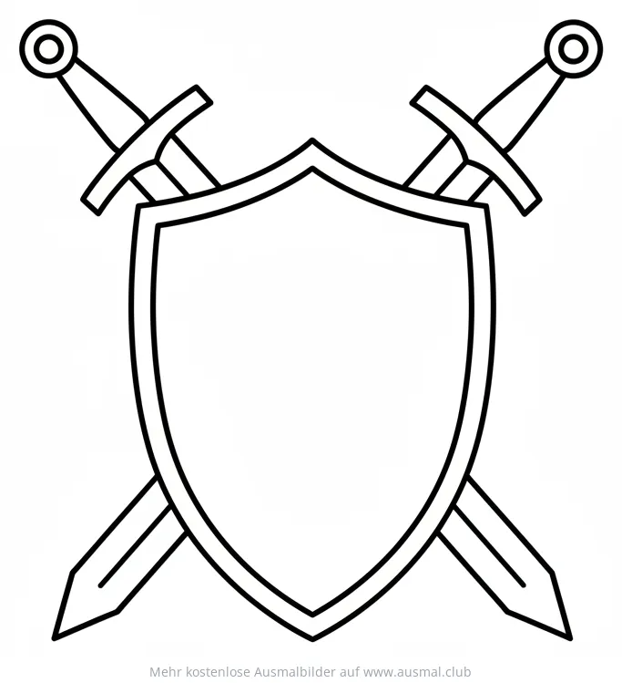 Schild mit gekreuzten Schwertern Ausmalbild