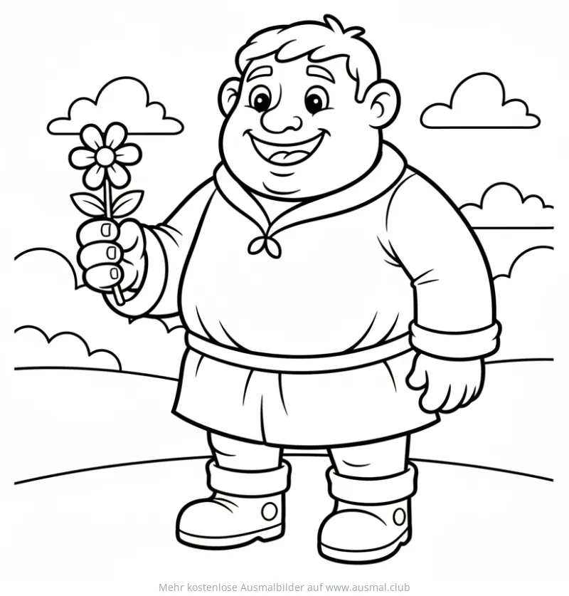 Freundlicher Riese mit Blume Ausmalbild