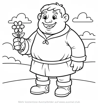 Freundlicher Riese mit Blume Ausmalbild