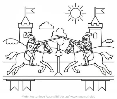 Ritterturnier Ausmalbild mit zwei Rittern auf Pferden