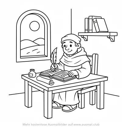 Mönch schreibt in Buch Ausmalbild