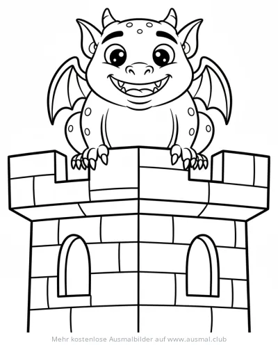 Freundlicher Wasserspeier auf Zinnenturm Ausmalbild