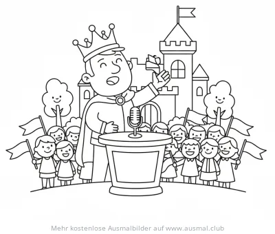Redender König vor seinem Volk Ausmalbild