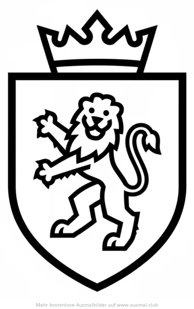 Löwe auf Wappen mit Krone Ausmalbild