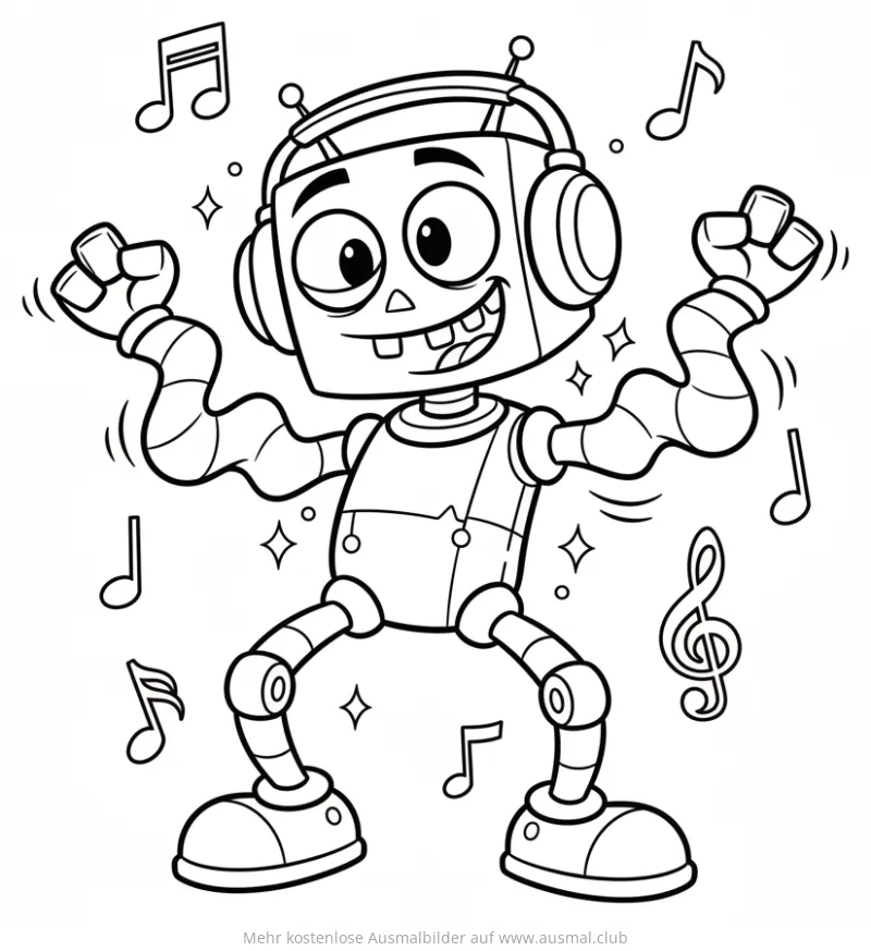 Tanzender Roboter mit Kopfhörern Ausmalbild
