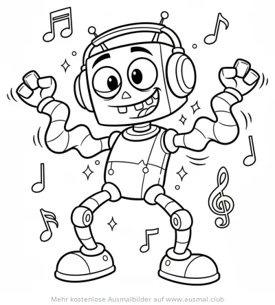 Tanzender Roboter mit Kopfhörern Ausmalbild