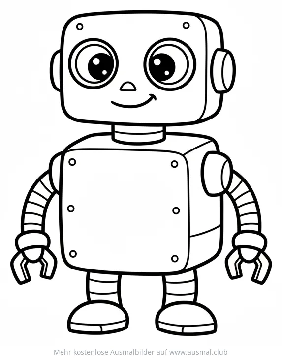 Freundlicher Roboter Ausmalbild mit quadratischem Kopf und Körper