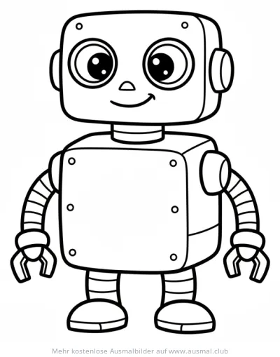 Freundlicher Roboter Ausmalbild mit quadratischem Kopf und Körper