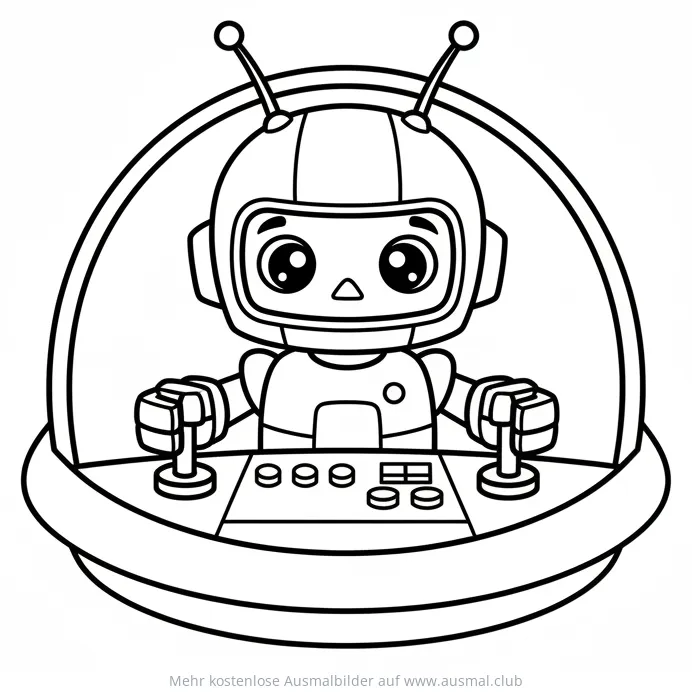 Roboter steuert Raumschiff Ausmalbild