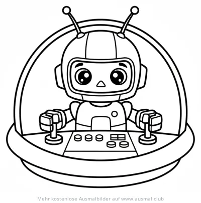Roboter steuert Raumschiff Ausmalbild