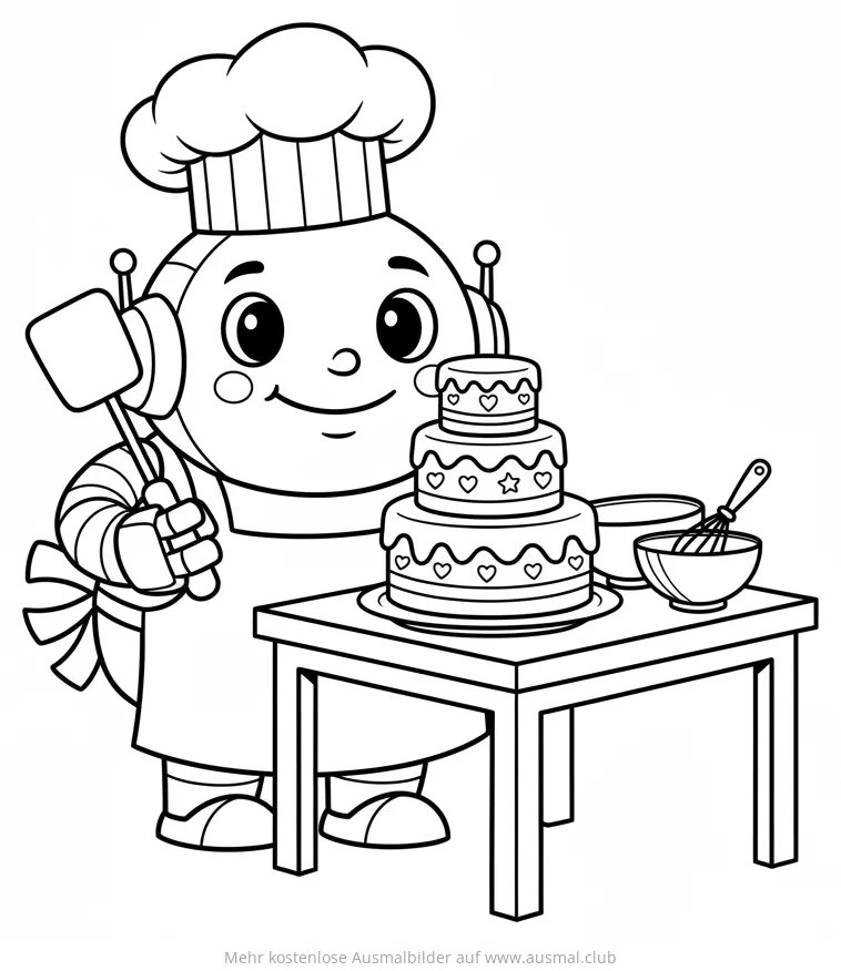 Roboter Koch mit Torte Ausmalbild