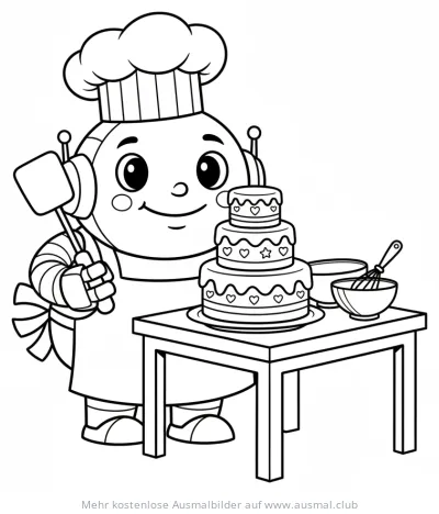 Roboter Koch mit Torte Ausmalbild