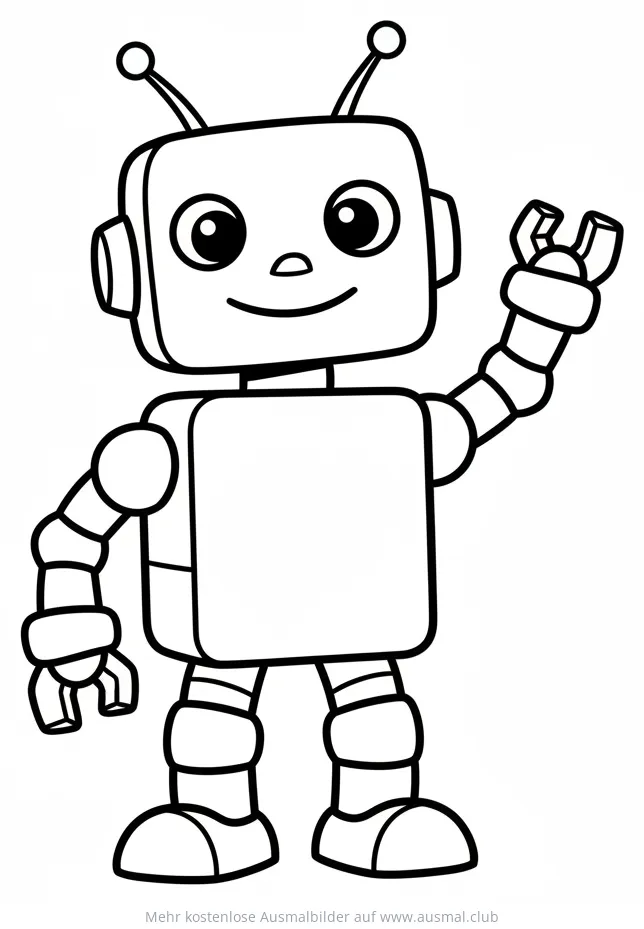 Freundlicher Roboter winkt Ausmalbild