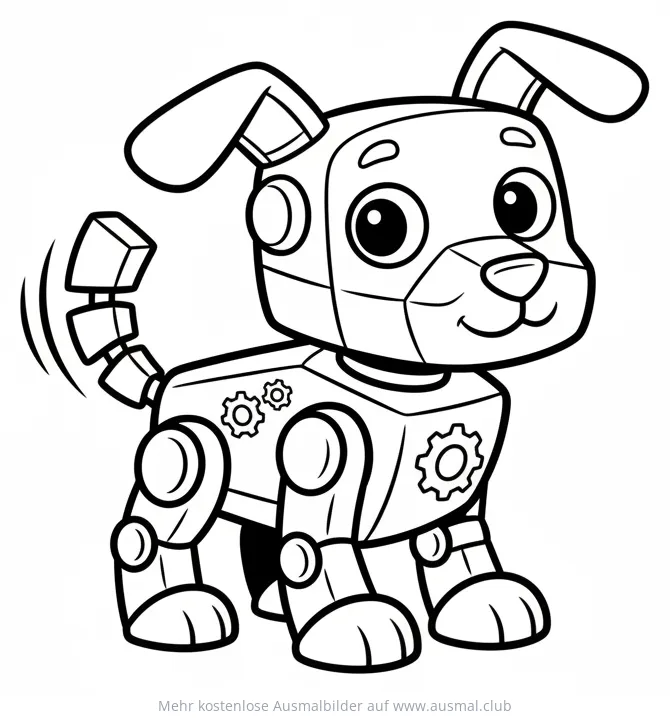 Roboter Hund Ausmalbild mit Zahnrädern